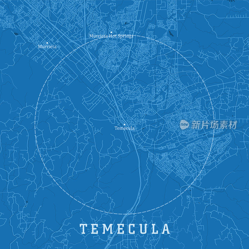 Temecula CA城市矢量道路地图蓝色文本